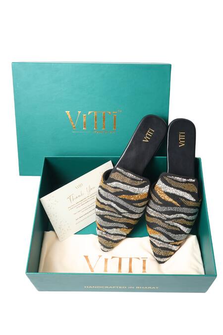 Shop House Of Vitti India Black Embroidery Safari Pattern Mules Online at Aza Fashions Shop_House Of Vitti India_Black Embroidery Safari Pattern Mules _Online_at_Aza_Fashions