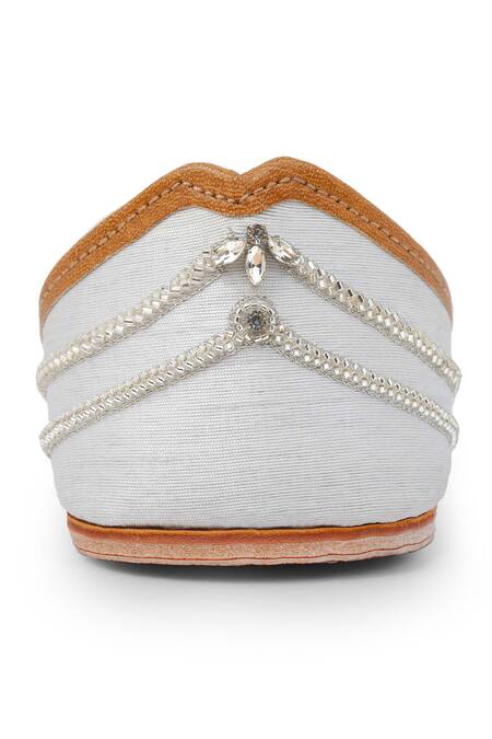 House Of Vitti India Blue Embroidery Bluish White Chevron Juttis Online at Aza Fashions House Of Vitti India_Blue Embroidery Bluish White Chevron Juttis _Online_at_Aza_Fashions