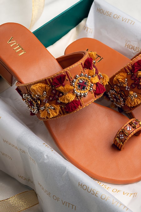 Buy House Of Vitti India Brown Embroidery Tassel Heels Buy_House Of Vitti India_Brown Embroidery Tassel Heels