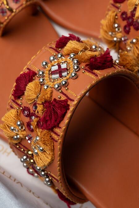 Shop House Of Vitti India Brown Embroidery Tassel Heels Shop_House Of Vitti India_Brown Embroidery Tassel Heels