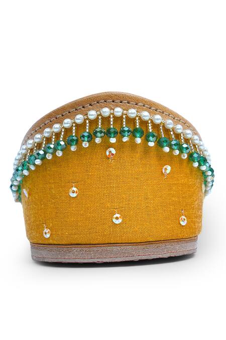 House Of Vitti India Yellow Embroidery Marigold Floret Juttis Online at Aza Fashions House Of Vitti India_Yellow Embroidery Marigold Floret Juttis _Online_at_Aza_Fashions