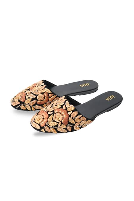 Shop House Of Vitti India Zardozi Black Bloom Embroidered Mules at Aza Fashions Shop_House Of Vitti India_Zardozi Black Bloom Embroidered Mules _at_Aza_Fashions