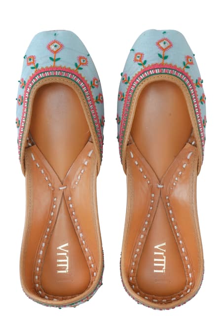 Shop House Of Vitti India Blue Nalki Wildbloom Embroidered Juttis at Aza Fashions Shop_House Of Vitti India_Blue Nalki Wildbloom Embroidered Juttis _at_Aza_Fashions