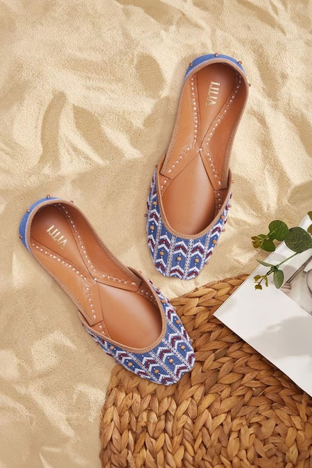 House Of Vitti India Denim Chevron Embroidered Juttis 