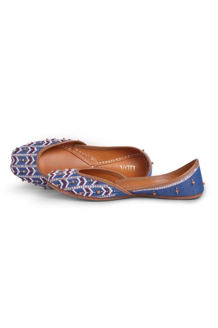 House Of Vitti India Denim Chevron Embroidered Juttis 