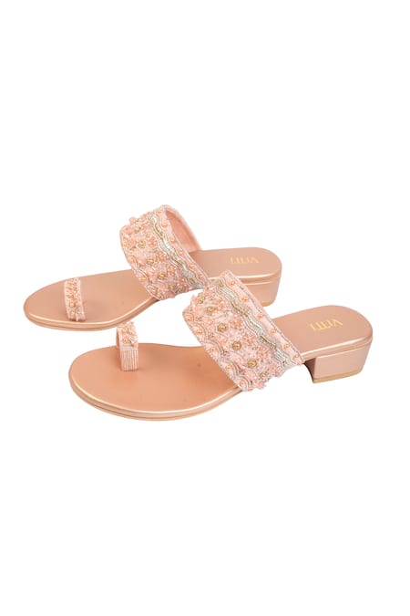 House Of Vitti India Rosette Vine Embroidered Toe Ring Heels 