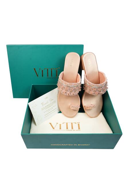 Buy_House Of Vitti India_Pink Dabka Rosette Vine Embroidered Toe Ring Heels _Online_at_Aza_Fashions