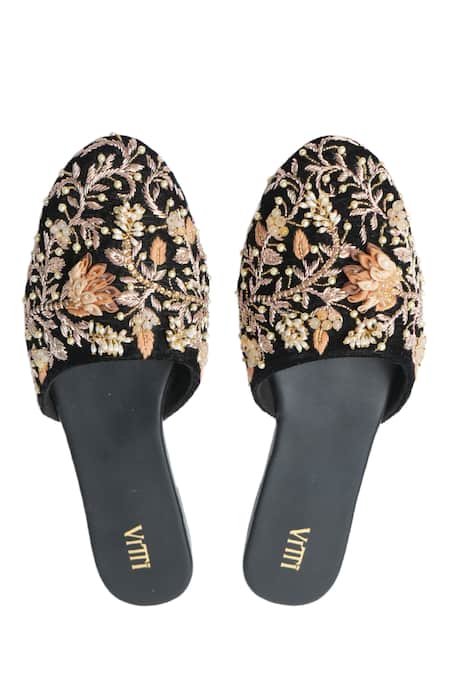 House Of Vitti India Zardozi Embroidered Velvet Mules 
