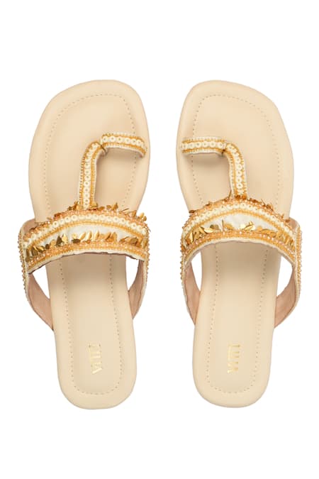 Shop_House Of Vitti India_Off White Sequin Embroidered Kolhapuri Flats _Online_at_Aza_Fashions