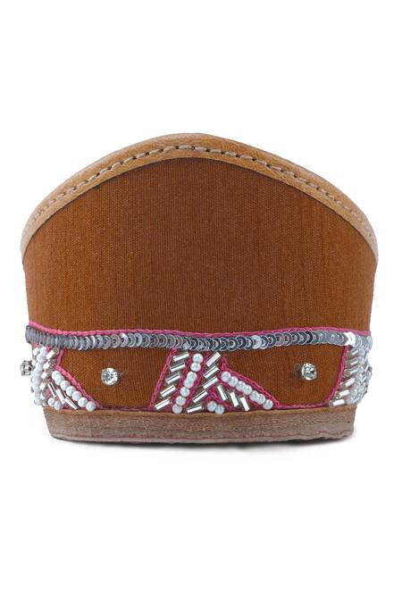 House Of Vitti India_Brown Dabka Embroidered Cocoa Juttis _Online_at_Aza_Fashions