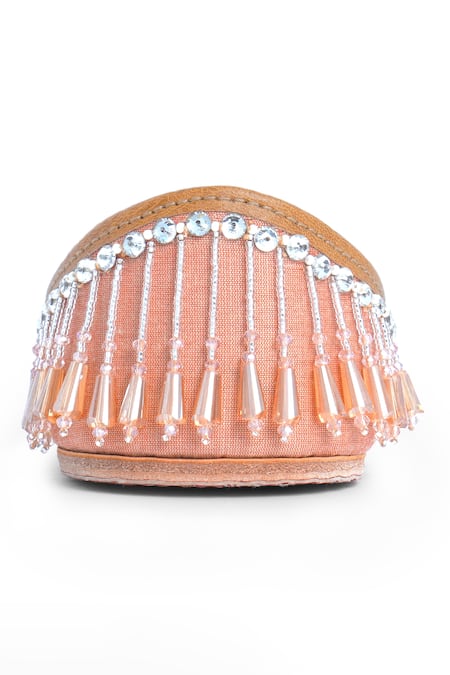 House Of Vitti India_Orange Beads Crystal Breeze Vine Embroidered Juttis _Online_at_Aza_Fashions