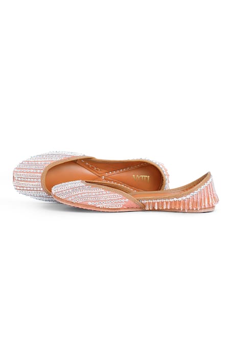 Buy_House Of Vitti India_Orange Beads Crystal Breeze Vine Embroidered Juttis _Online_at_Aza_Fashions