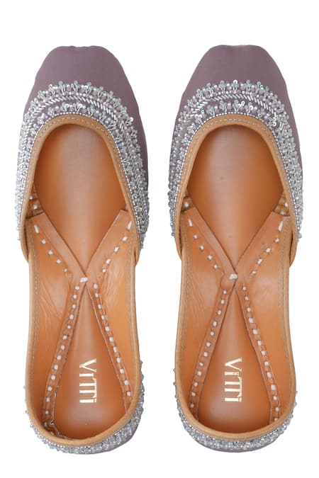 House Of Vitti India Mauve Crest Vine Embroidered Juttis 