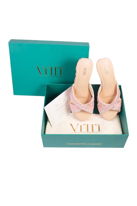 House Of Vitti India_Pink Crystal Embellished Wedge Heels _Online_at_Aza_Fashions