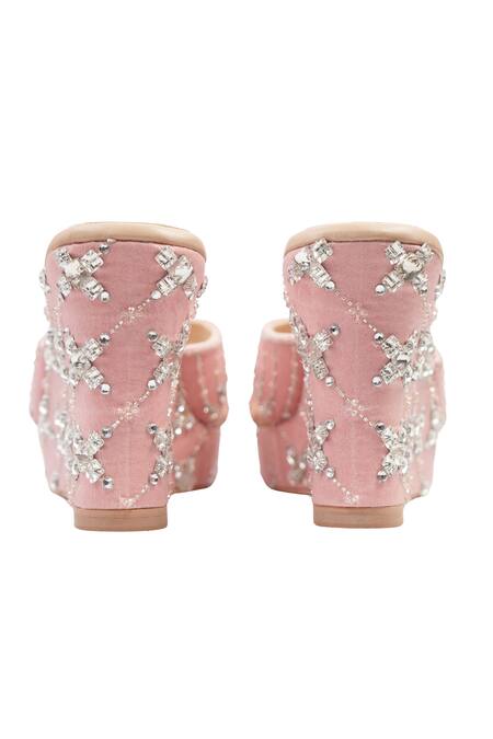 Buy_House Of Vitti India_Pink Crystal Embellished Wedge Heels _Online_at_Aza_Fashions