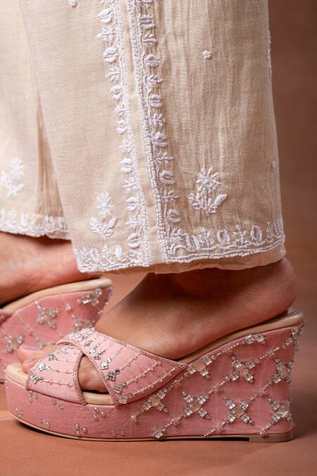 Buy_House Of Vitti India_Pink Crystal Embellished Wedge Heels 