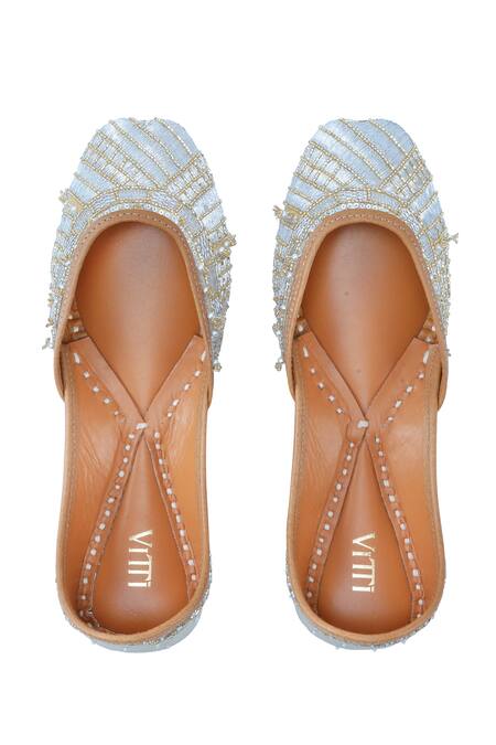 Shop_House Of Vitti India_Beige Sequin Zari Embroidered Juttis _Online_at_Aza_Fashions