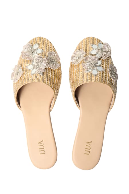 House Of Vitti India 3D Sheesh Bloom Embroidered Mules 