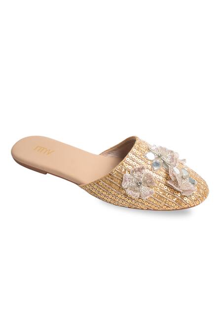 Buy_House Of Vitti India_Zardozi 3d Sheesh Bloom Embroidered Mules _Online_at_Aza_Fashions