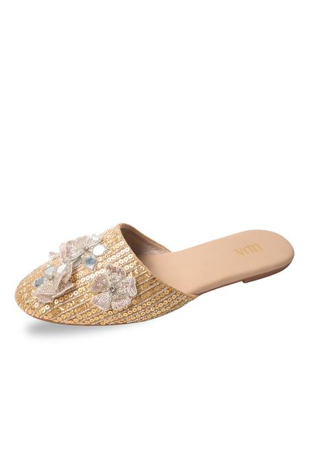 Shop_House Of Vitti India_Zardozi 3d Sheesh Bloom Embroidered Mules _Online_at_Aza_Fashions