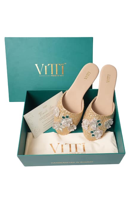 House Of Vitti India_Zardozi 3d Sheesh Bloom Embroidered Mules _at_Aza_Fashions