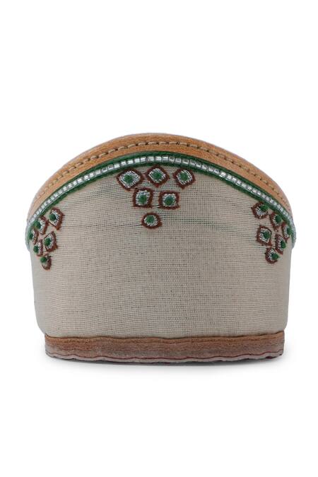 House Of Vitti India_Beige Crystal Tribal Bloom Embroidered Juttis _Online_at_Aza_Fashions