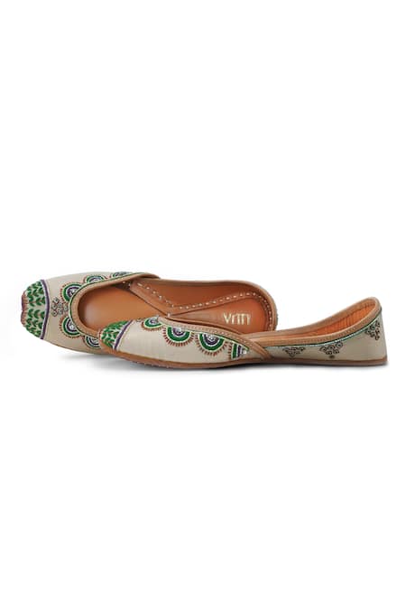 Buy_House Of Vitti India_Beige Crystal Tribal Bloom Embroidered Juttis _Online_at_Aza_Fashions