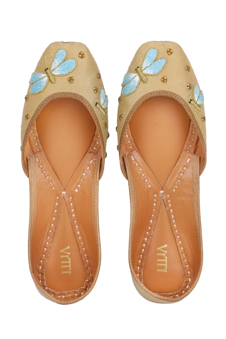 House Of Vitti India Gold Flutterby Embroidered Juttis 