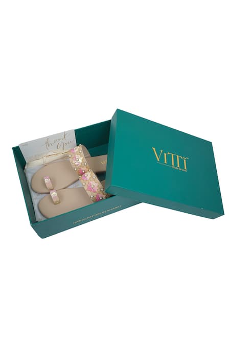 House Of Vitti India_Beige Beads, Zari And Pink Sequin Embroidered Kolhapuris _Online_at_Aza_Fashions