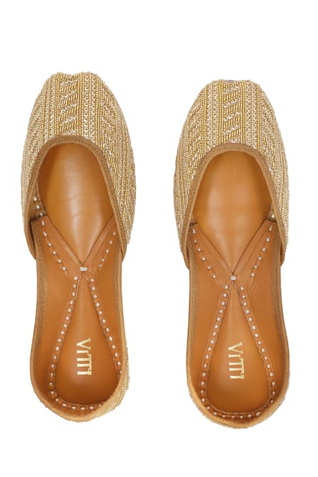 House Of Vitti India Gold Cutdana Sequin Embroidered Juttis 