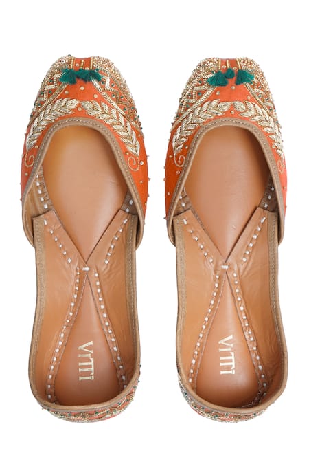 House Of Vitti India Tangerine Dabka Embroidered Juttis 