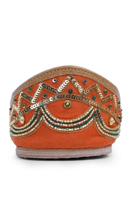 House Of Vitti India_Orange Dabka Tangerine Embroidered Juttis _Online_at_Aza_Fashions