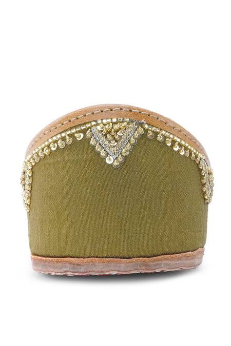 House Of Vitti India_Green Bead Henna Embroidered Juttis _Online_at_Aza_Fashions