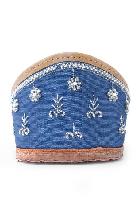 House Of Vitti India_Blue Stone Azure Embroidered Juttis _Online_at_Aza_Fashions