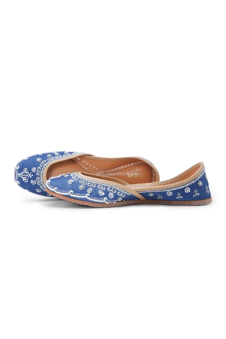 House Of Vitti India_Blue Stone Azure Embroidered Juttis _at_Aza_Fashions