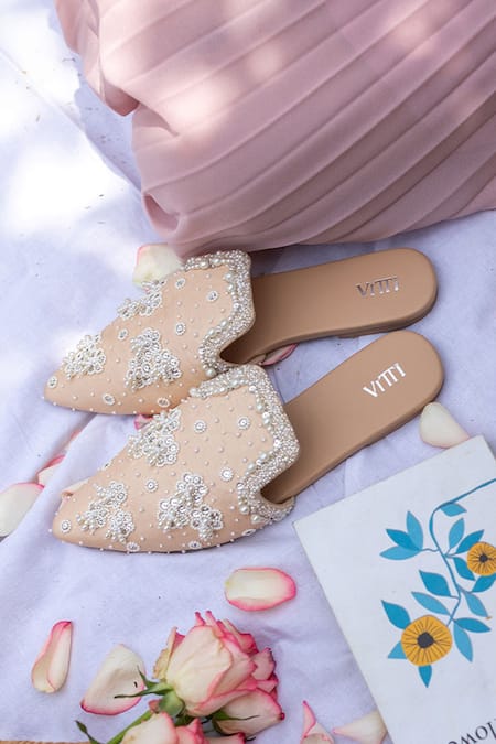 House of Vitti India Bloom Pearl Embellished Mules 