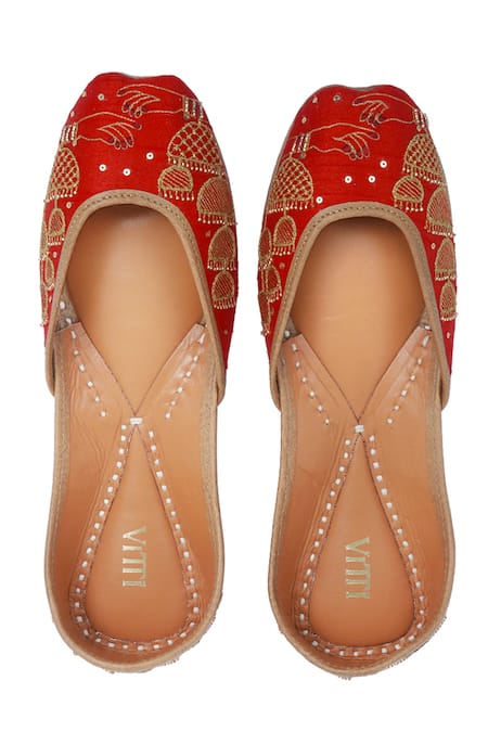 House Of Vitti India Kaleera Embroidered Deep Red Juttis 
