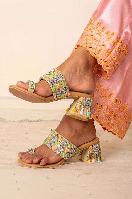 House of Vitti India Kaleido Scallop Embroidered Heels 