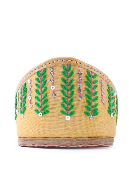 Shop_House Of Vitti India_Yellow Sequin Floral Embroidered Juttis _Online_at_Aza_Fashions