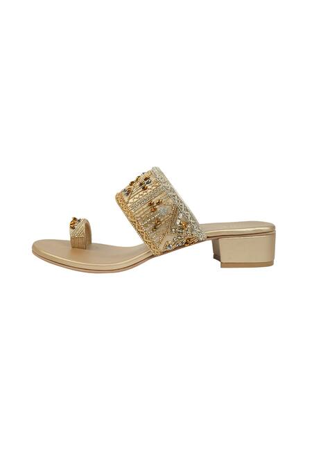 Shop_House Of Vitti India_Gold Zardozi Embroidered Heels _Online_at_Aza_Fashions
