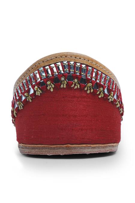 House Of Vitti India_Maroon Cut Work, Zari, Sequins Cutdana Embroidered Juttis _Online_at_Aza_Fashions