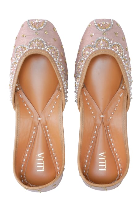 House Of Vitti India Pastel Pink Crystal Embellished Juttis 