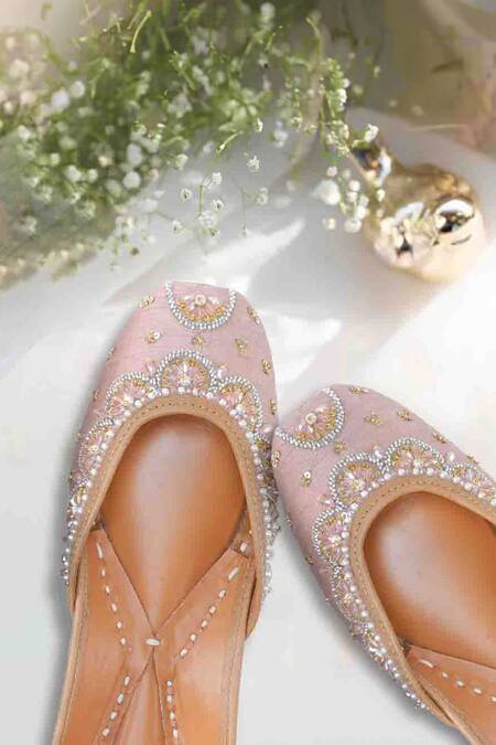 House Of Vitti India_Pink Pastel Crystal Embellished Juttis _Online_at_Aza_Fashions