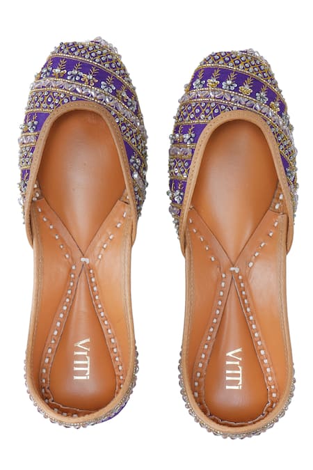 House Of Vitti India Zari Embroidered Purple Juttis 