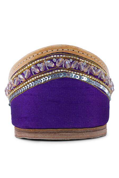 Buy_House Of Vitti India_Purple Crystals, Cut Work, Sequins, Zari Embroidered Juttis _Online_at_Aza_Fashions