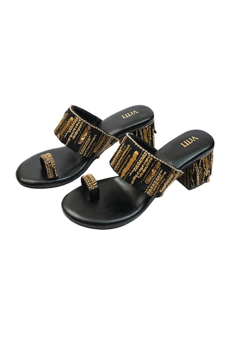 House Of Vitti India Bead Embroidered Black Heels 