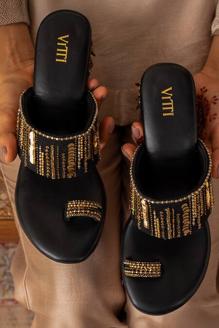 House Of Vitti India_Black Cut Work, Sequins, Beads Embroidered Heels _Online_at_Aza_Fashions