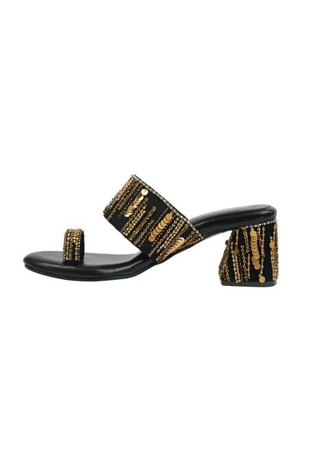 Buy_House Of Vitti India_Black Cut Work, Sequins, Beads Embroidered Heels _Online_at_Aza_Fashions