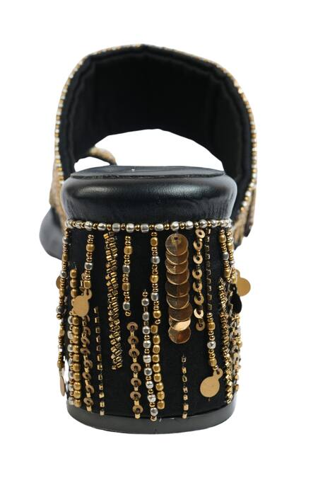 Shop_House Of Vitti India_Black Cut Work, Sequins, Beads Embroidered Heels _Online_at_Aza_Fashions