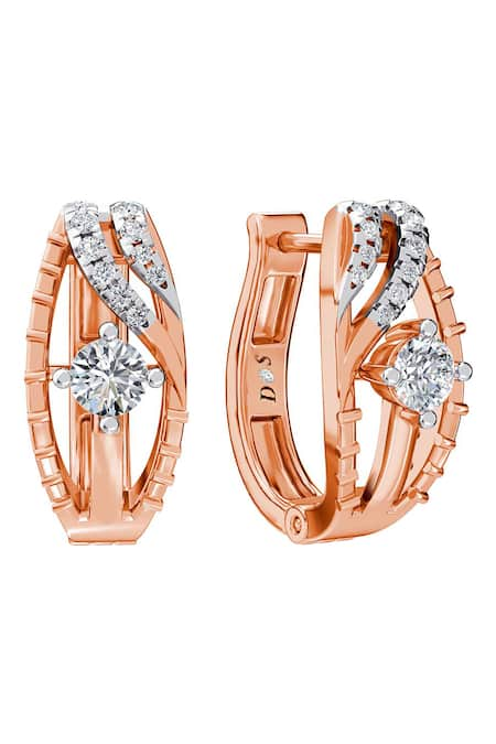 Divine Solitaires 18kt Rose Gold Diamond Wave Bali Earrings 